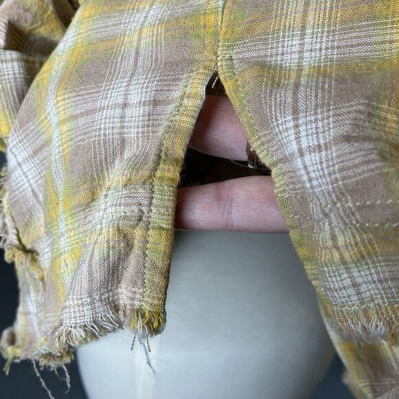 Easel Oversized Plaid Pullover Shirt Womens S Raw Hem Distressed Boho Hippie - Picture 8 of 12